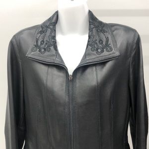 NWOT Jones New York women’s black tailored leather jacket size medium